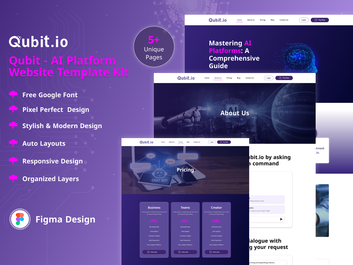 Qubit.io AI Platform Website Template Kit by Uptechies on Dribbble