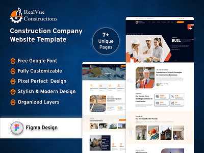 RealVue Constructions Company Website Design Figma UI Kit agency business business marketing company construction construction company information leads webdesign website website design