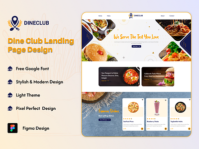 Dineclub Restaurant Landing Page Design figma landing page design landingpage restaurant menu restaurants resturant ui design uiux design