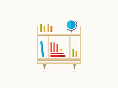 Bookshelf illustration midcentury