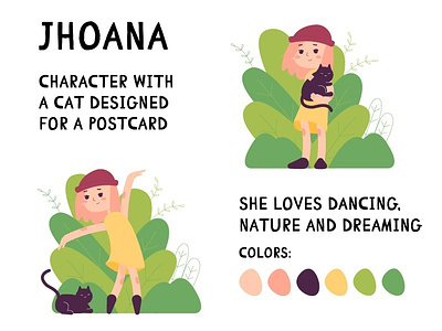 Project Postcard adobeillustrator branding cat character dance design digitalart girl illustration postcard vector