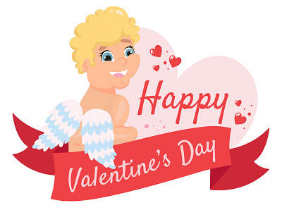 Valentine Day Angel 14 february amour angel baby blond boy congratulate congratulation curly heart logo illustration illustrations label little love redesign romance romantic valentine day vector