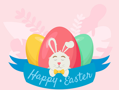 Happy Easter bunny banner banner congratulate congratulation design easter easter bunny easter egg happy happy holidays illustration art pink rabbit rabbit illustration ribbon spring vector