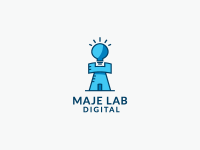 Majelab blue bulb castle digital idea lab language learning logo tower