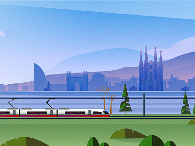 Rail Europe Holiday Card - Atomic Kid Studios - Barcelona atomic kid studios barcelona city hills rail europe holiday card sea train