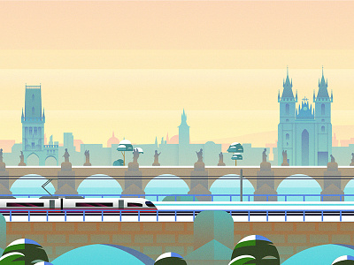 Rail Europe Holiday Card - Atomic Kid Studios - Prague atomic kid studios bridges city prague rail europe holiday card river