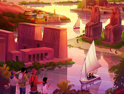 Exodus Travels Family Brochure 2020 aswan egypt enviroment family felucca illustration karnak memnon nile philae sunset travelexodus