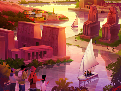 Exodus Travels Family Brochure 2020 aswan egypt enviroment family felucca illustration karnak memnon nile philae sunset travelexodus