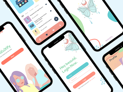 bea(u)tify App Design by Tinara Nathania adobe illustrator app colorful design illustration pastel rainbow ui uiux ux vector