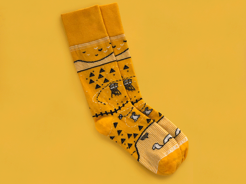 Summer Camp Fun Patterned Socks for Sock Club black branding design flat icon illustration illustrator pattern design sock socks textile white yellow