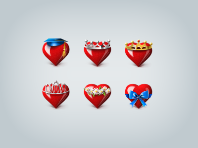 Hearts blue crown gift gold hearts icons red silver social network speck