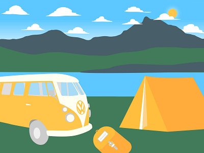 Volkswagen camping sun | Boho minimalist style | Day aesthetic design camping camping illustration graphic design hiking illustration minimalist art minimalist design minimalist style nature minimal art nature view outside fun tapestry illustration vibe volkswagen art wall art wall hanging