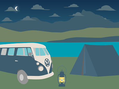 Volkswagen camping moon  Boho minimalist style  Night