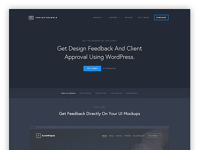 New ProjectHuddle Homepage dark storefront typography ui ux web design webdesign wordpress