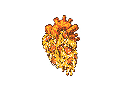 Fat Love / Pizza brown cheese grotesque heart love orange pepperoni pizza yellow