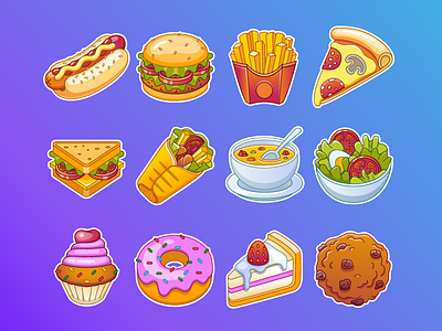 Food stickers food food app icon icon set icons illustration sticker vector