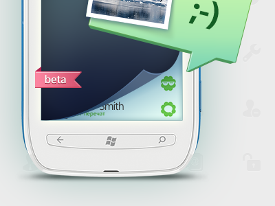 Welcome screen with new feature of WP7 messenger app bubble lockscreen message phone photoshop ribbon screen