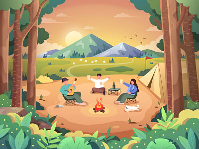 Camping with friends camp friend illustration tree