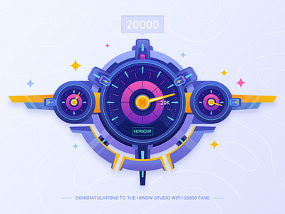 20000 followers! 20000 bule dashboard，clock，20k，car fans follower illustrations thank ui