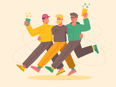 Happy Friends action avatar happy illustration men running social students wine
