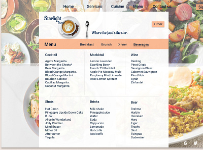 Food/Drink menu app design ui ux vector