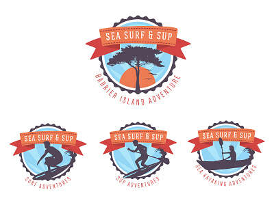 Sea Surf & Sup blue kayak logo orange sun set sup logo surf logo tree