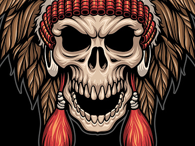 Indian Warrior american apache apparel badass clothing horor indian skull t shirt design