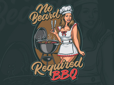 No Beard Reguired BBQ apparel barbeque blankids character chief food kitchen kooky logo restaurant tshirt ullustration