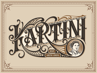Kartini label design barbershop beer label lettering logo ornament tattoo typography vector art victorian vintage whiskey