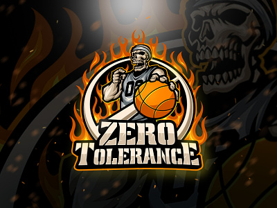 Zero Tolerance Logo basketball esports esports mascot fire flame jersey logo mascot character skull sport team