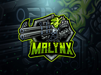 Malynx Esport Logo character costume esport game gamer gaming goblin green gun mascot monster shield sport logo team war