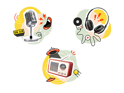 Podcasting Illustrations affinity collage design funky green halftones headphone illustration microphone music orange player podcast podcasting radio textured yellow