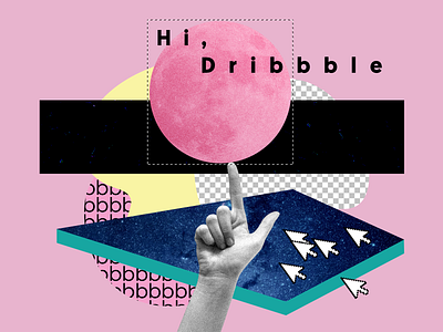 Hi, Dribbble! collage debut dribbble first shot hand hi dribbble illustraiton new shot photoshop pink texture