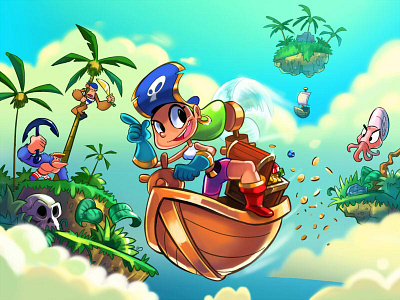 Jade Sky Splash Page airships game illustration mobile pirate