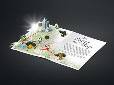 Paper Maps - Routes 3d geographic hero icons infographic map mock up paper pictures poster sketch travel