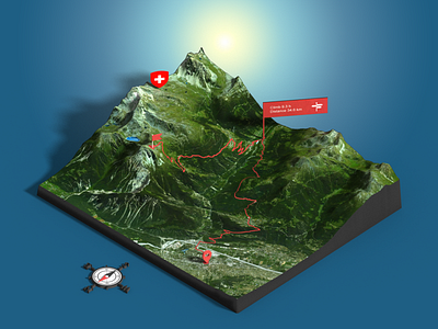 Bella Tola - Switzerland - Photoshop 3D map render - GPX route