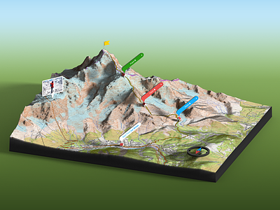 Tour du Mont Blanc - 3D Map Scene Photoshop Render 3d climbing compass extension france generator gpx illustration infographic map panel photoshop plugin route