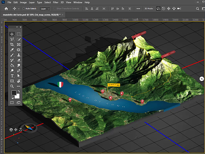 Photoshop preview - 3D light setting - Mandello del Lario 3d 3d map generator compass generator icons illustration italy map panel photoshop pin plugin surface
