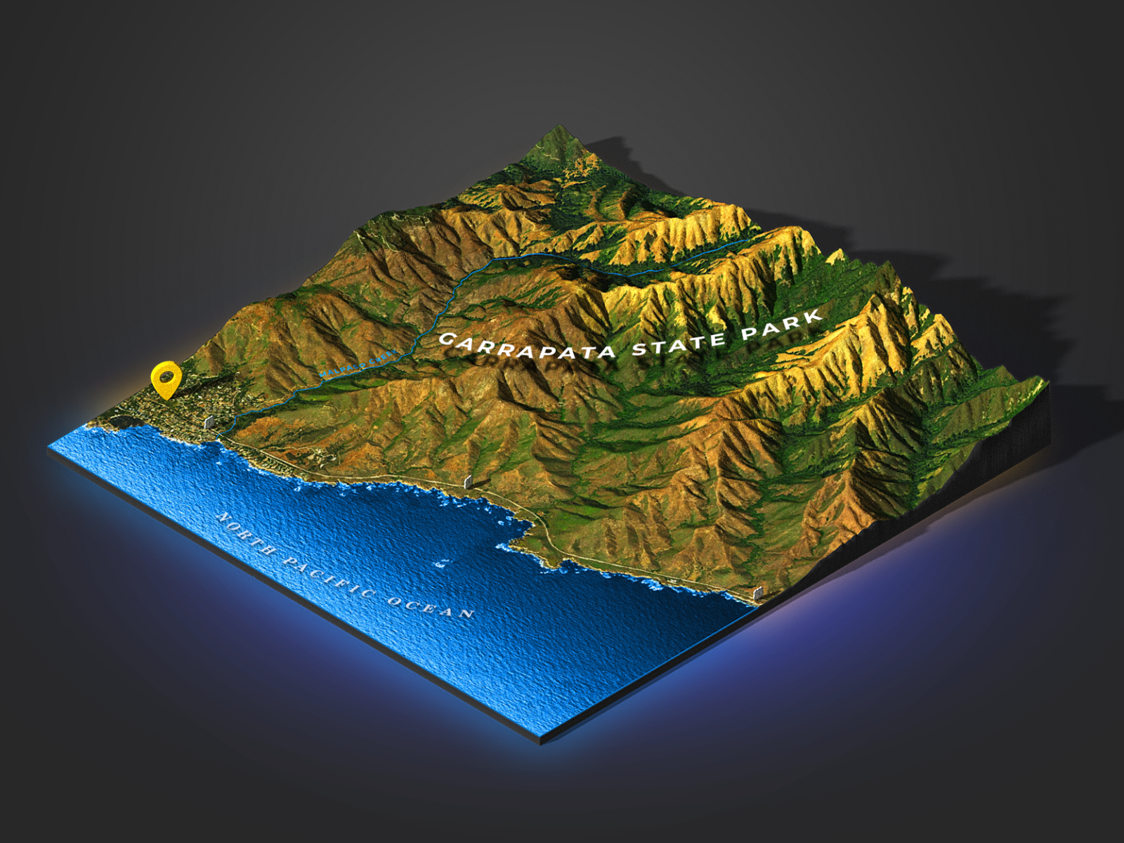 Carmel By The Sea - Photoshop 3D Map Render 3d 3d map generator coast creek icon illustration map mountains ocean photoshop plugin usa