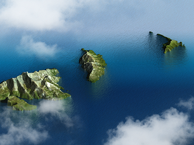 Islands - Photoshop water body material test 3d 3d map generator clouds heightmap illustration isle photoshop plugin sea water