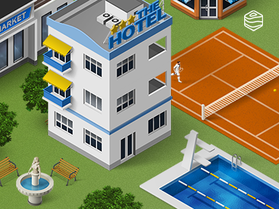 Isometric Map Icons 3d building fountain generator icon isometric lido map market seat tennis