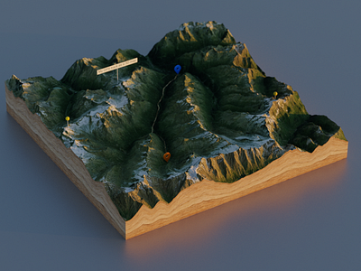 HDRI - Test Render III - 3D Map from a GPX Track 3dmap blender dawn gps gpx hdri map marker pins render