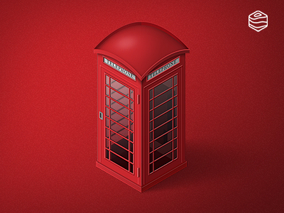 Little Red Isometric Phone Booth box icon isometric phone