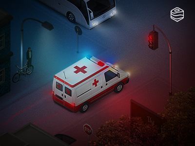 WIP - isometric ambulance ambulance bike bus icon isometric lights traffic