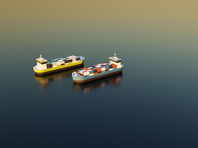 Low Poly Container Ship 3d blender lowpoly mirror render ship water