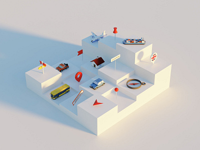 3D Icon Set - Map 3d airplain blender bus car flag house icon label map marker pickup pin ship