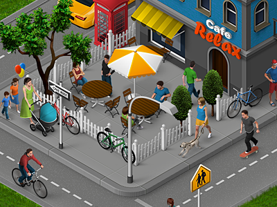 Iso Cafe city icons isometric peaple