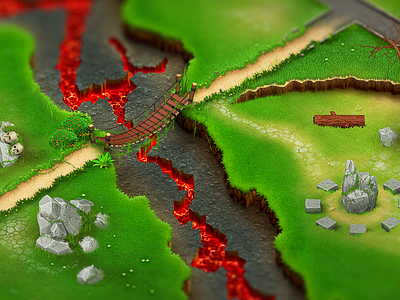 lava flow elements game isometric map photoshop rocks skull stones suspension bridge