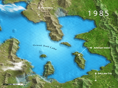 Great Salt Lake Shrinkage 1985-2010 animation infographic isometric map photoshop plugin