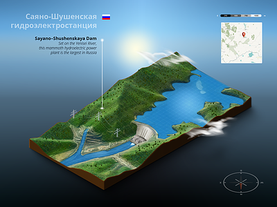Terrain Test - 06 - 3d Map Generator dam generator hydroelectric infographic map panel photoshop plugin power russia sayano–shushenskaya station